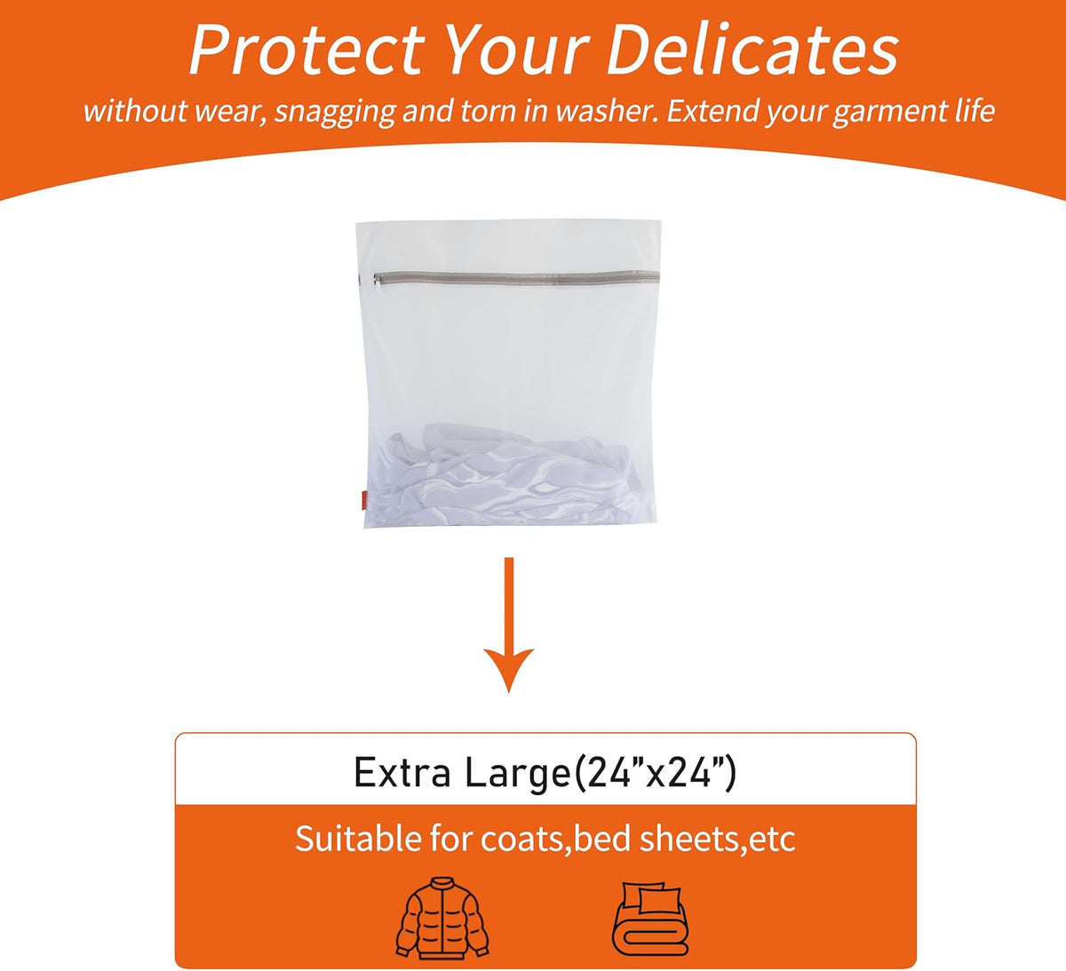 Polecasa Heavy Duty Mesh Laundry Bags for Delicates – 2 Pack with Sturdy Zipper for Lingerie, Coats, Baby Clothes, Underwear – Washing Machine & Dry Safter 24 x 24 Inches (2 XX-Large)