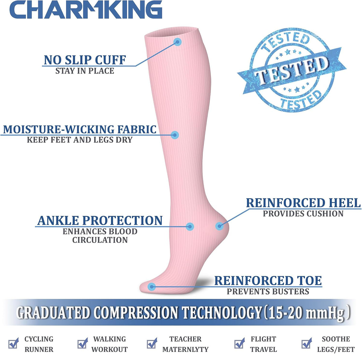 CHARMKING Compression Socks for Women & Men Circulation (8 Pairs) 15-20 mmHg Best Calf Socks Support for Athletic Cycling - Colors A