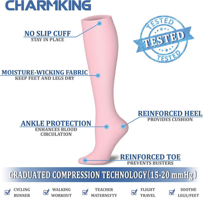 CHARMKING Compression Socks for Women & Men Circulation (8 Pairs) 15-20 mmHg Best Calf Socks Support for Athletic Cycling - Colors A