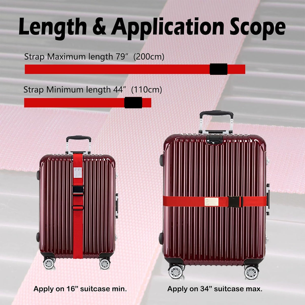 Ultra Long Heavy Duty Luggage Straps for Suitcases/Uprights/Duffels/Bags, 79" Adjustable Travel Packing Belts for Cargo Safety, Sturdy Baggage Strap Belts Multi-Pack