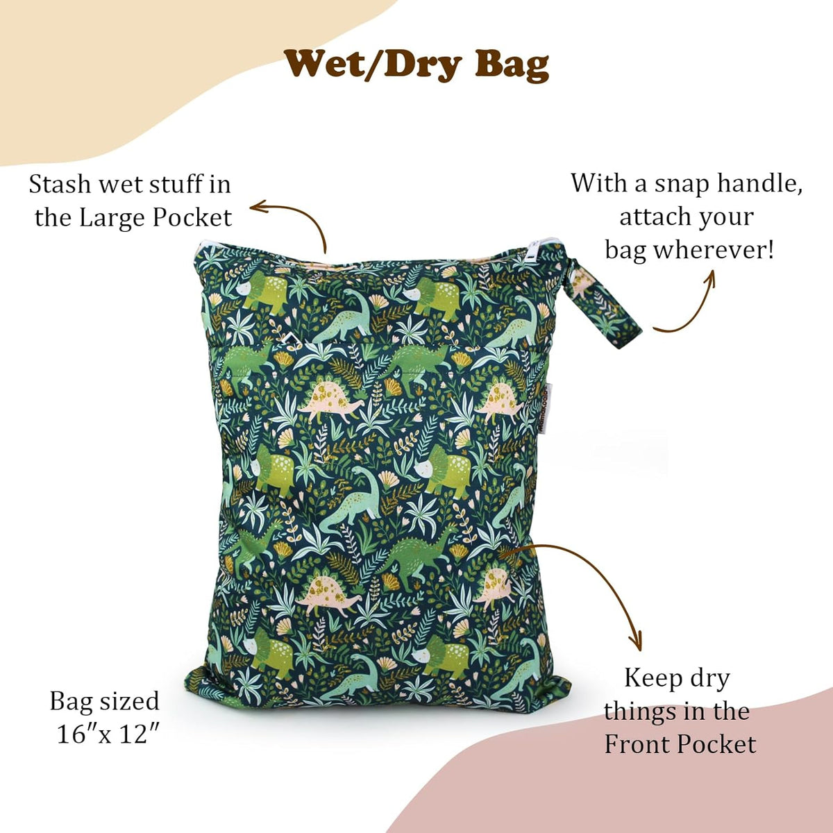 Mama Koala Waterproof Wet Dry Bags for Baby Items, Cloth Diapers, Swimsuits, Travel, Gym Clothes, Beach, Pump Parts, Toiletries, Two Zippered Pockets, 2 Pack (W017)