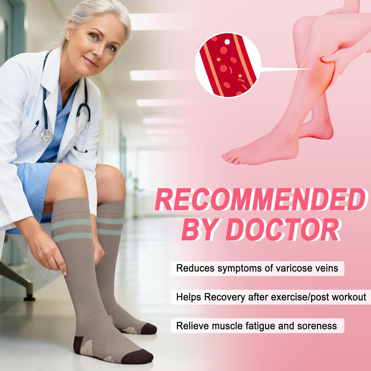 4 Pairs Compression Socks for Women Circulation-Best Support for Nurses,Running,Athletic,Travel