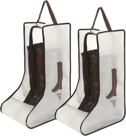 2 Pcs Tall Boot Bags for Cowboy Boots, Visualization Boot Storage Bag, Waterproof, Dustproof, Portable, Suitable for Travel and Daily Use, Foldable, Leather Shoes, Sports Shoes Storage (Cream White)