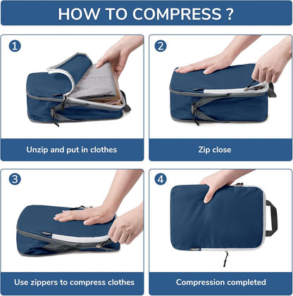 CherryNow Compression Packing Cubes, 7 Set Packing Cubes Compression, Travel Essentials, Travel Organizer for Shoes, Clothing, Grey