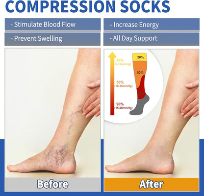 Sooverki Copper Compression Socks for Men & Women 8 Pack 15-20mmHg - Knee High Stockings Best Support for Running Athletic