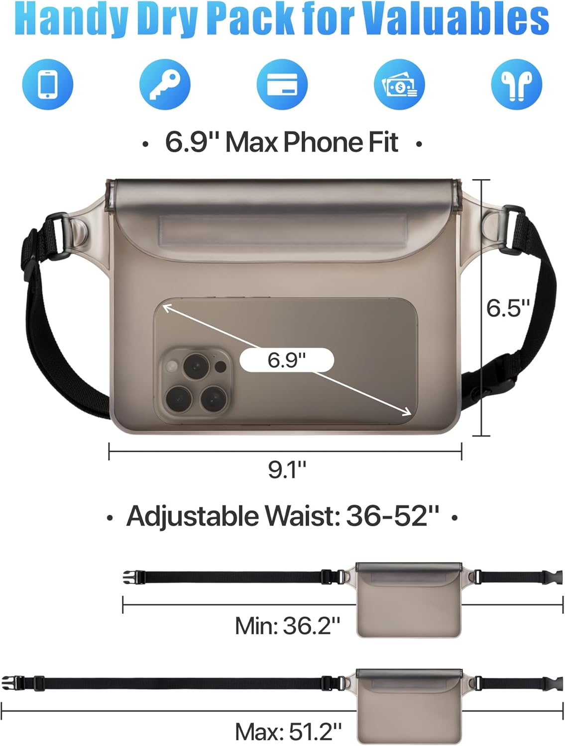 F-color Waterproof Fanny Pack - Cruise Essentials 2026 - Waterproof Pouch with Adjustable Waist Strap, Triple Zipper Roll-Top Dry Bag for Phone, Keep Passport Valuables Dry for Beach Kayaking Boating
