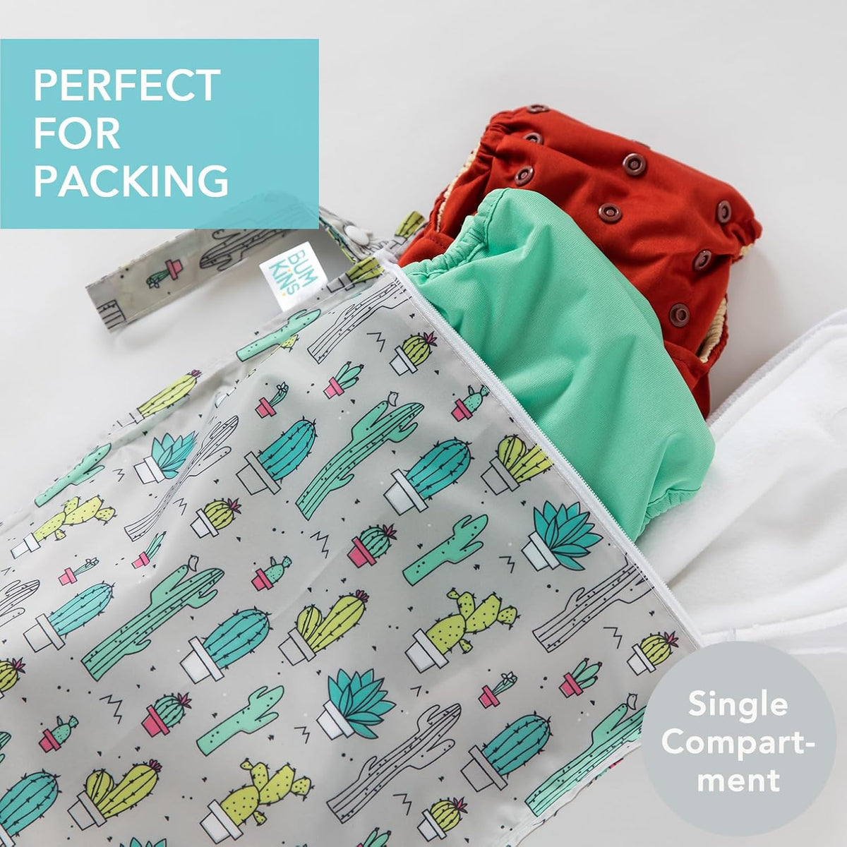 Bumkins Waterproof Wet Bag for Baby, Travel, Swim Suit, Cloth Diapers, Pump Parts, Pool, Beach, Gym Clothes, Toiletry, Hook to Stroller, Daycare, Zipper Reusable Wetdry Packing Pouch, Jungle
