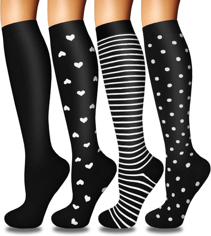 4 Pairs Compression Socks for Women Circulation-Best Support for Nurses,Running,Athletic,Travel
