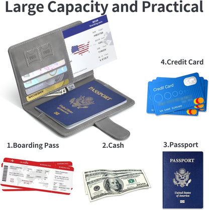 Passport Holder, Passport Cover with Credit Card Slot and Boarding Pass Slot Combo, Passport Wallet Case Book Travel Must Have, RFID Blocking Leather Travel Accessories, Navy Blue