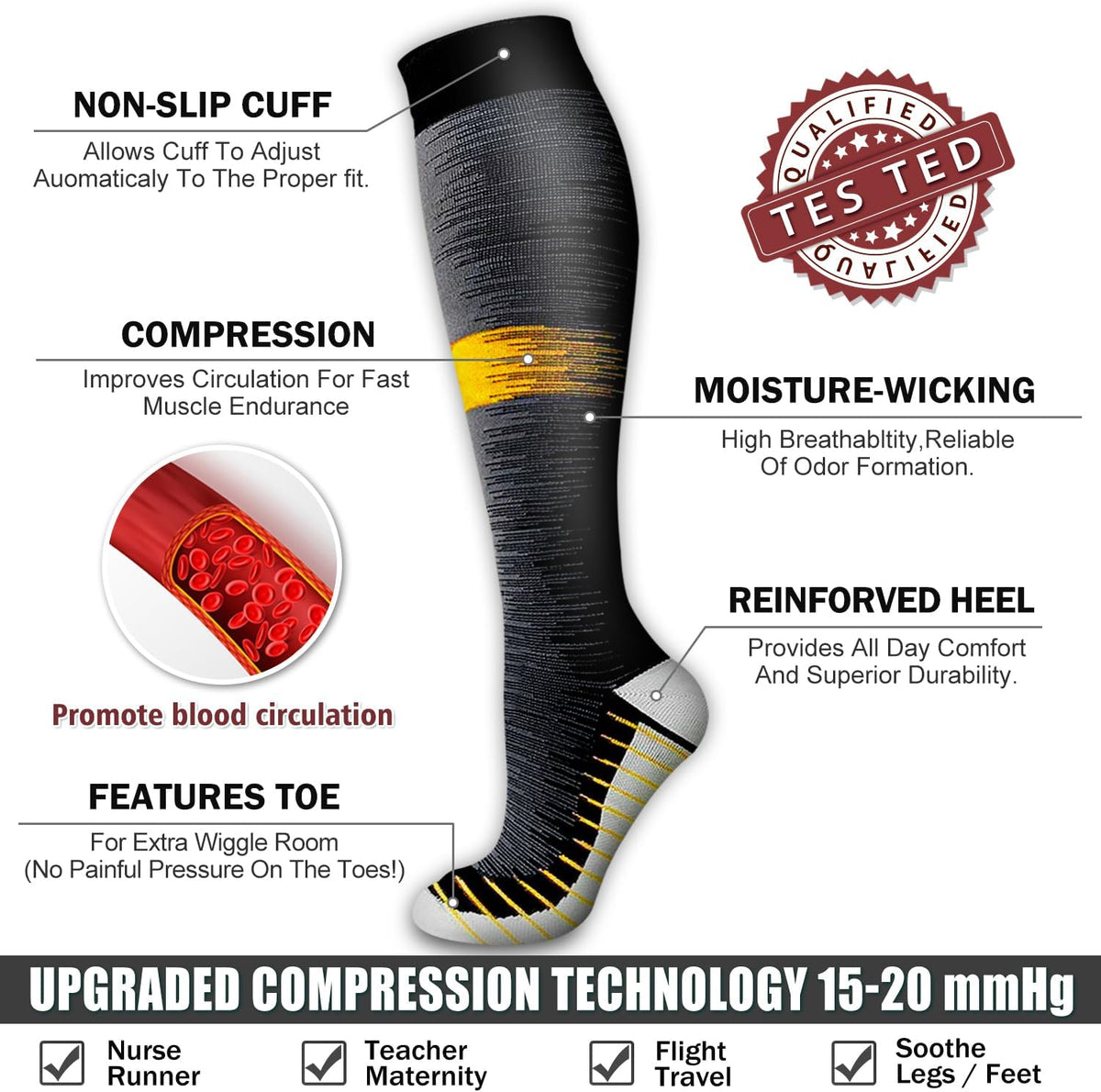 6 Pack Copper Compression Socks for Women and Men Circulation-Best Support for Medical,Running,Nursing,Athletic - Colors B