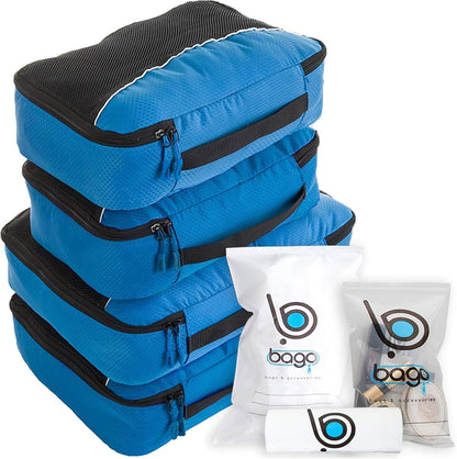 bago 7 Pcs Packing Cubes for Travel - 4 Travel Packing Cubes for Suitcases with 3 ZipLock Bags - Luggage Organizer Bags to Get Maximum Storage, Save Time & Effort to Pack (Green Red PurpleYellow)