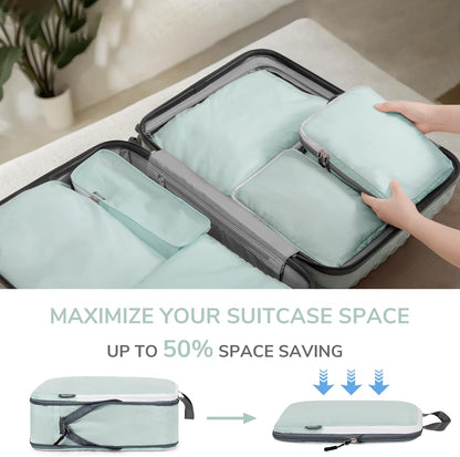 CherryNow Compression Packing Cubes, 7 Set Packing Cubes Compression, Travel Essentials, Travel Organizer for Shoes, Clothing, Grey