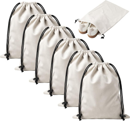 MERKFO Shoe Bags for Travel, 6 Pack Flannel Travel Shoe Bags for Luggage, Large Drawstring Shoe Dust Bags for Packing Shoes, Closet Storage, Fits Up to Men's Size 13, Beige