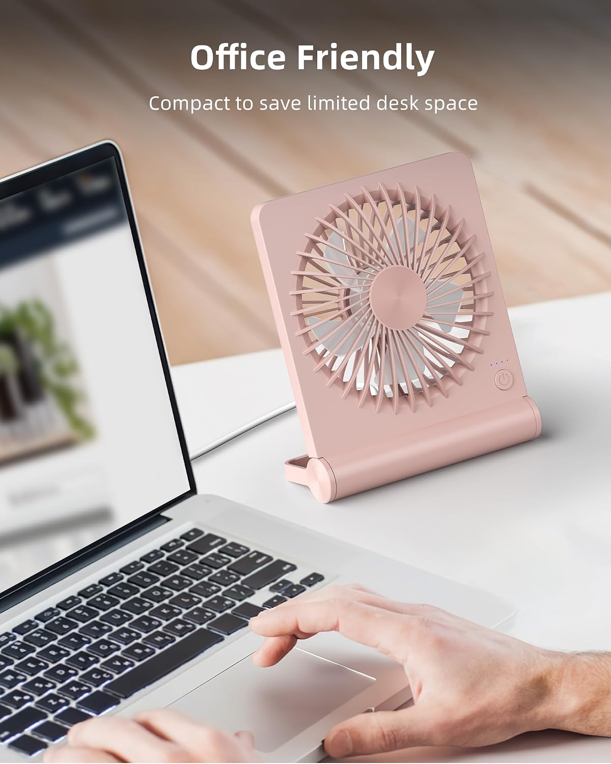 Koonie USB Desk Fan, Strong Wind Ultra Quiet Small Personal Fan with 180° Tilt Folding and 3 Speeds Adjustable, USB-C Corded Powered Mini USB Fan for Office Desktop Bedroom, NO BATTERY