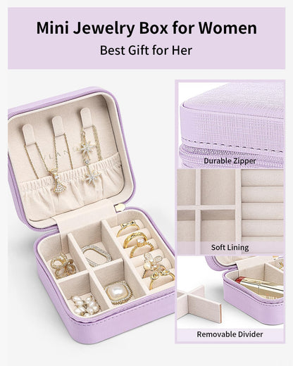 VLANDO Travel Jewelry Case - Bridesmaid Gifts for Women - Small Travel Jewelry Box, Mini Jewelry Organizer, Travel Essentials Gift for Teen Girl - Pink