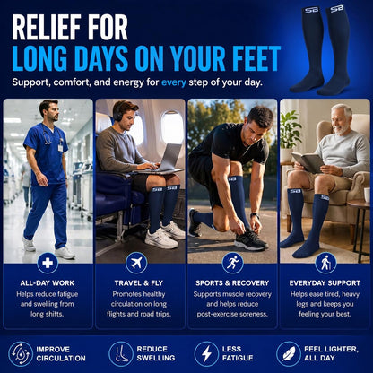 SB SOX Compression Socks for Men & Women (20-30mmHg) – Best Compression Socks for Flying, Medical, Sports, Wide Calf Fit, and Daily Wear