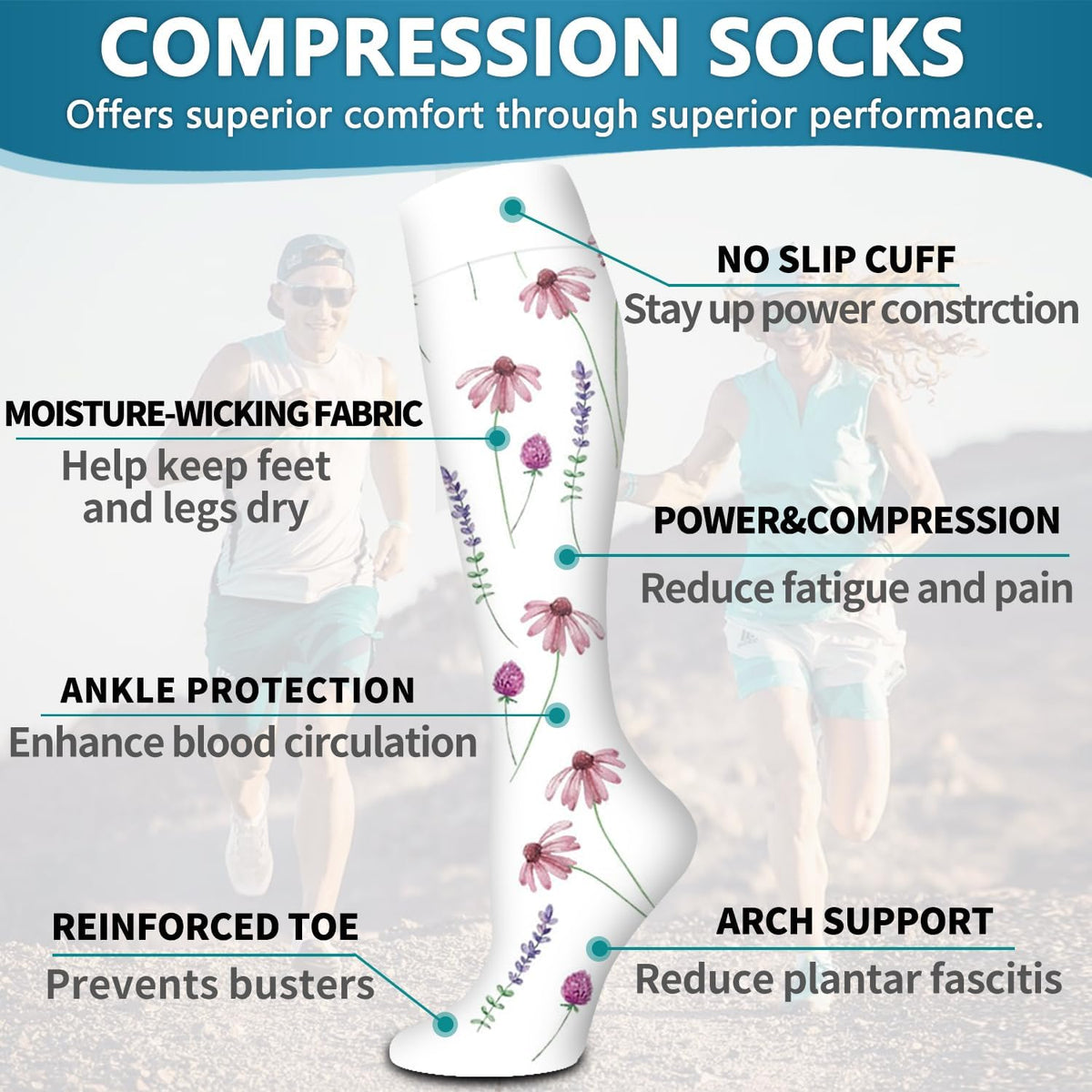 6 Pack Copper Compression Socks for Women and Men Circulation-Best Support for Medical,Running,Nursing,Athletic - Colors B