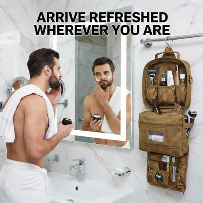 Mens Toiletry Travel Bag, Tactical Toiletry Bag for Men, Bathroom Dopp Kit Hanging Travel Toiletry Bag for Men Shaving Hygiene Bag Travel Toiletry Organizer Short Trips Bag, Brown