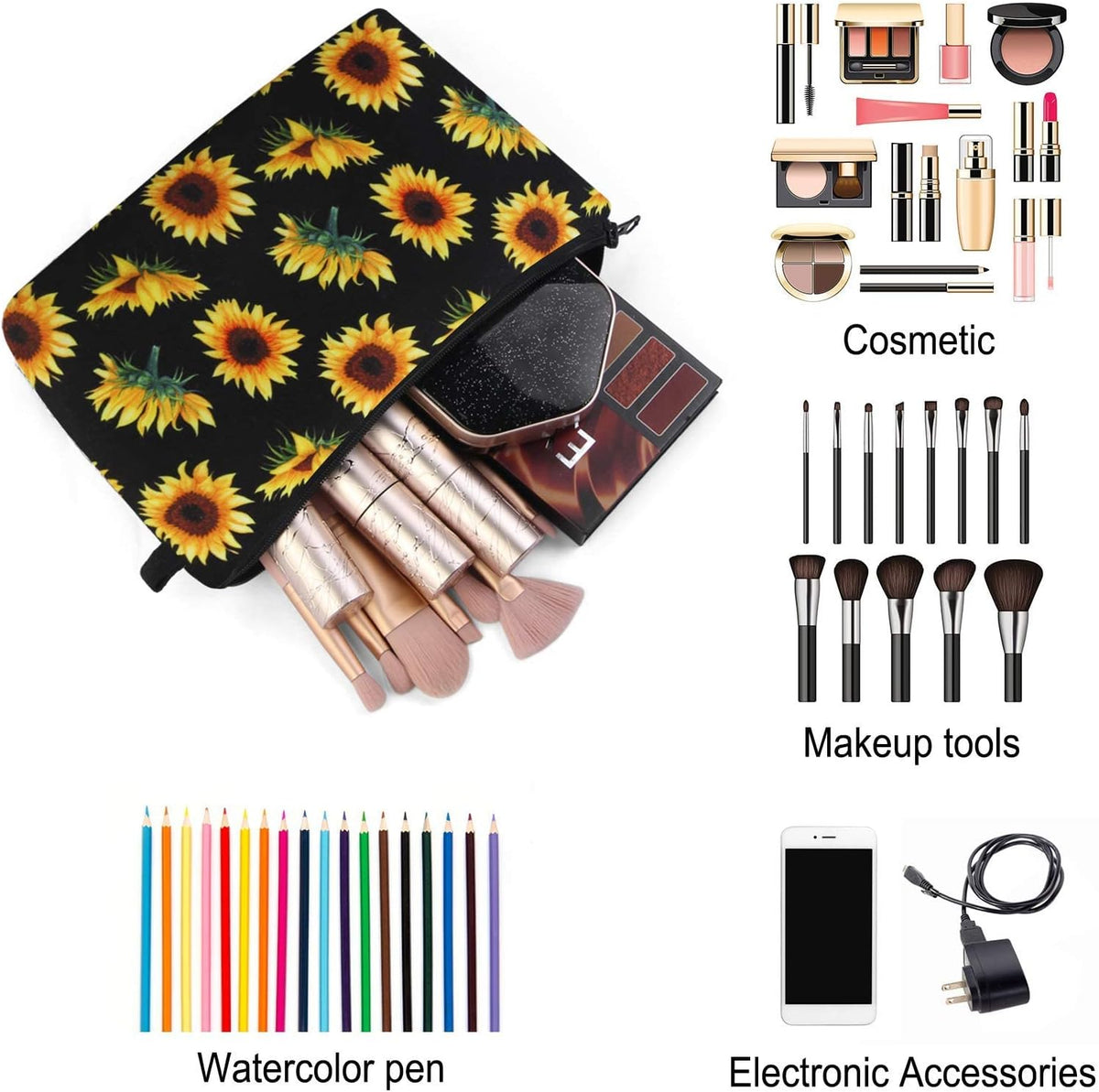 MAGEFY Small Makeup Bag, Portable Travel Cosmetic Bag Zipper Pouch Waterproof Makeup Pouch Multifunctional Small Bag for Women (1 pack, dark blue flower 0179)