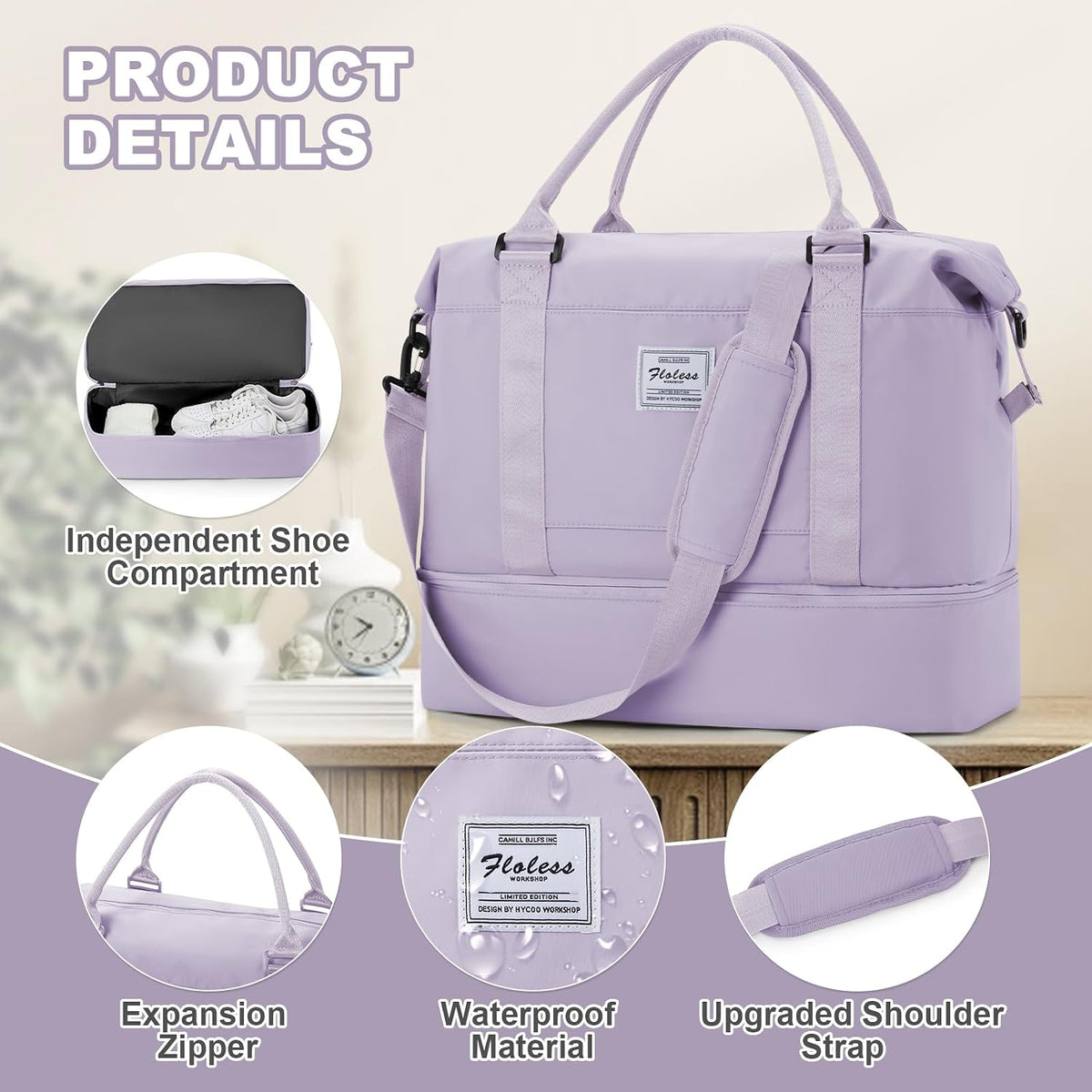 Travel Duffel Bag, Sports Tote Gym Bag, Shoulder Weekender Overnight Bag for Women - Colors A