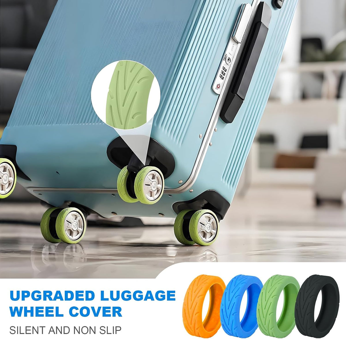 16Pcs Luggage Wheel Covers,Silicone Suitcase Cover for 2-2.4'' Spinner Wheel, Carry On Luggage Wheels Protector,Upgrade Suitcase Wheels Protective,Essential Travel Accessories (Black)