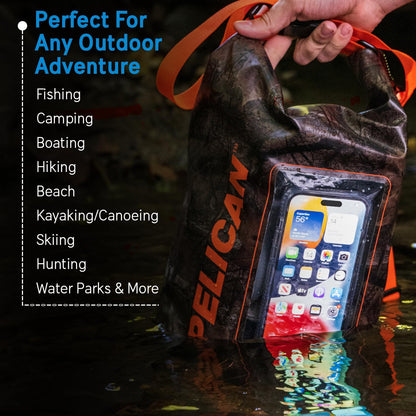 Pelican Marine IP68 Waterproof Dry Bag 2L - Roll Top Waterproof Backpack w/Phone Case/Pouch - Boating & Kayak Accessories - Essentials for Camping Swimming Beach Fishing Rafting Travel - Black/Yellow