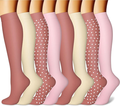 CHARMKING Compression Socks for Women & Men Circulation (8 Pairs) 15-20 mmHg Best Calf Socks Support for Athletic Cycling - Colors A