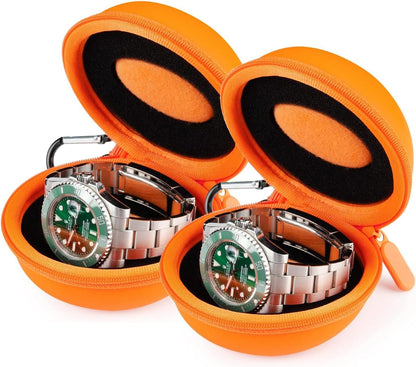 Watch Travel Case for Women: Portable Single Watch Box Organizer Travel Watch Case 1 Slot - Fits all Wristwatches & Smart Watches up to 50mm（Orange）