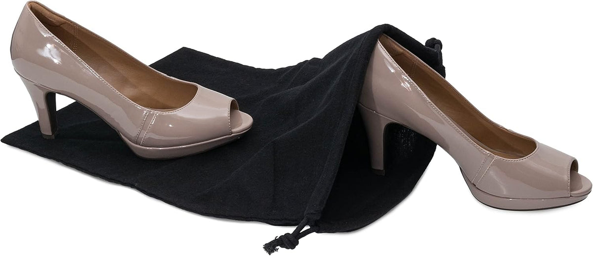 ZENPAC Cloth Bags, Black Duster Flannel Boot Storage with Drawstring Closure, Washable Breathable Cotton Fabric for Shoe, Luggage, 12.5x20.5, 2 Pack