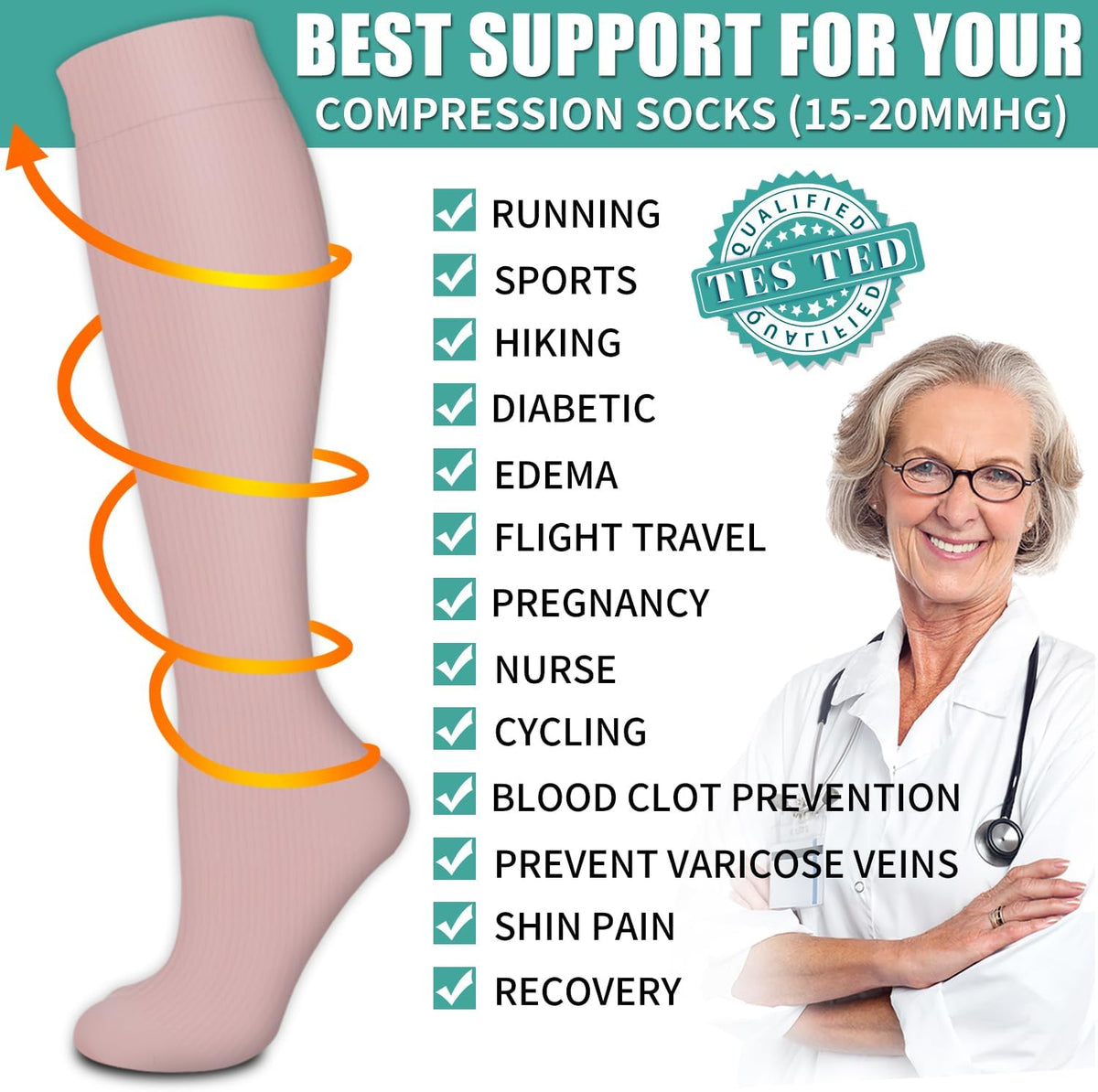 Laite Hebe 3 Pack Medical Compression Sock-Compression Sock For Women and Men Circulation -Best for Running,Nursing,Athletic Sports