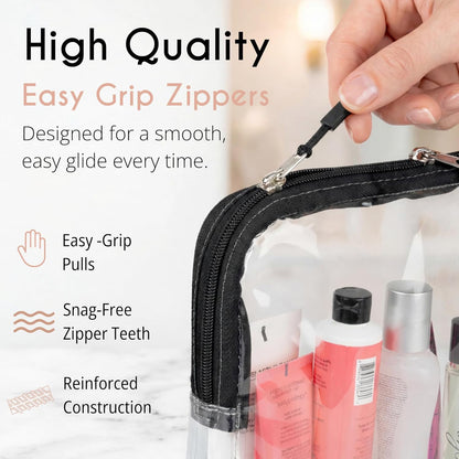 BORSALI TSA Approved Toiletry Bag Clear Quart Size | 3-1-1 Liquids for Carry On Travel, Toiletries Organizer, Cosmetic Pouch with Zipper, Travel Accessories