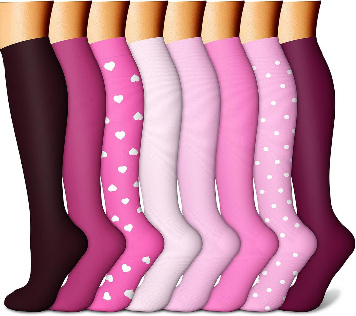 CHARMKING Compression Socks for Women & Men Circulation (8 Pairs) 15-20 mmHg Best Calf Socks Support for Athletic Cycling - Colors B