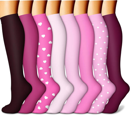 CHARMKING Compression Socks for Women & Men Circulation (8 Pairs) 15-20 mmHg Best Calf Socks Support for Athletic Cycling - Colors B