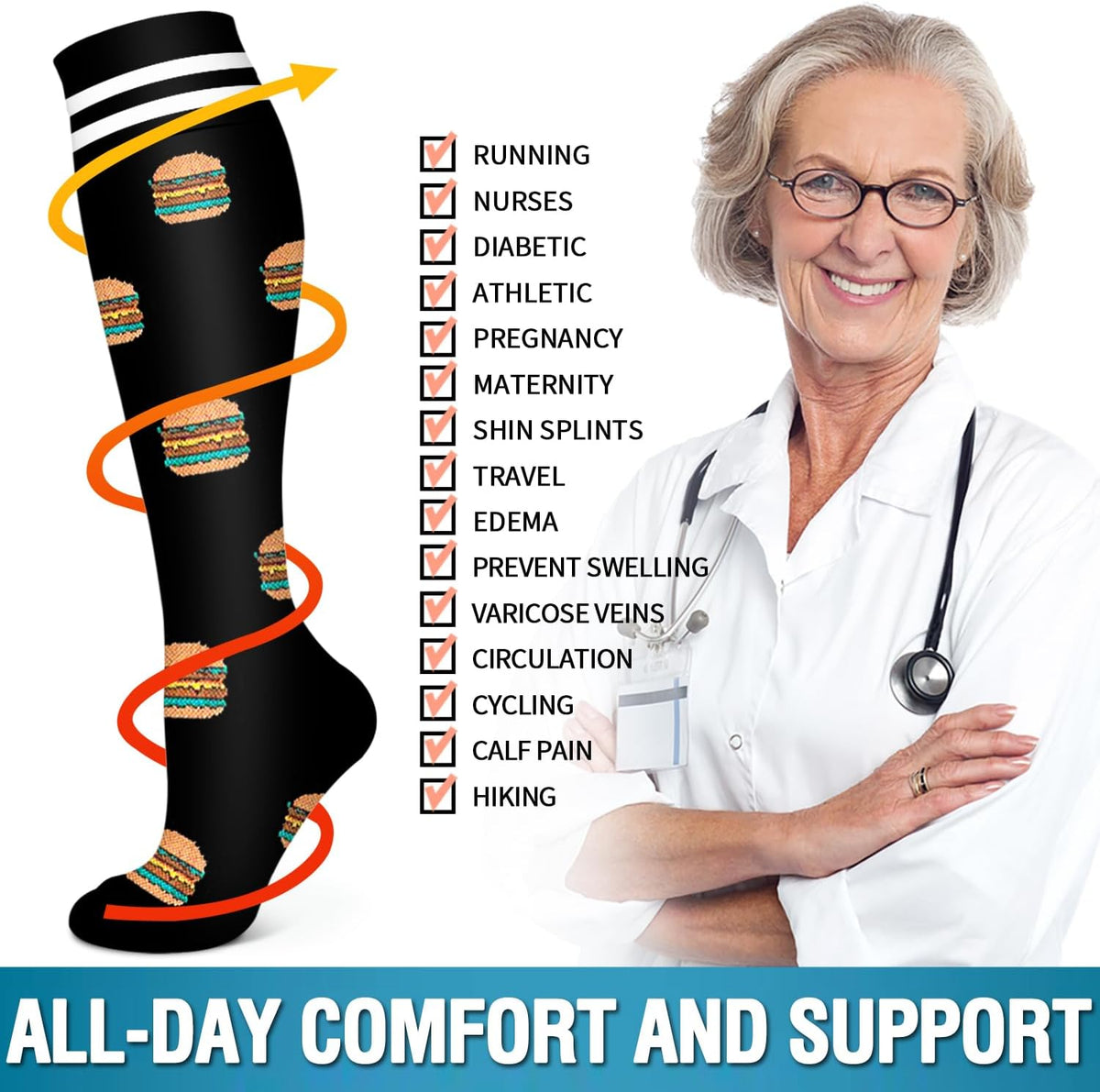 6 Pack Copper Compression Socks for Women and Men Circulation-Best Support for Medical,Running,Nursing,Athletic - Colors B