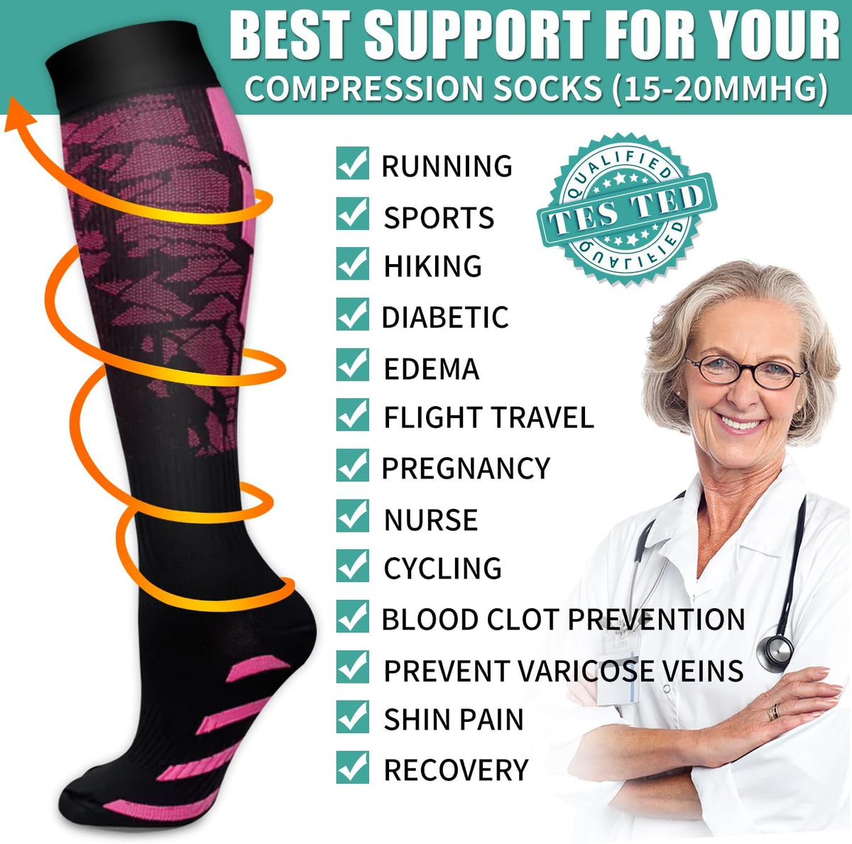 Laite Hebe 3 Pack Medical Compression Sock-Compression Sock For Women and Men Circulation -Best for Running,Nursing,Athletic Sports