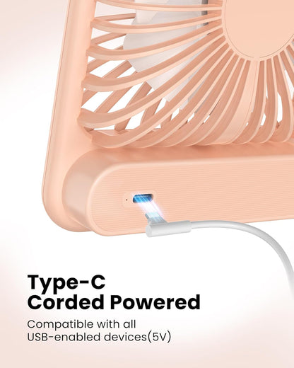 Koonie USB Desk Fan, Strong Wind Ultra Quiet Small Personal Fan with 180° Tilt Folding and 3 Speeds Adjustable, USB-C Corded Powered Mini USB Fan for Office Desktop Bedroom, NO BATTERY