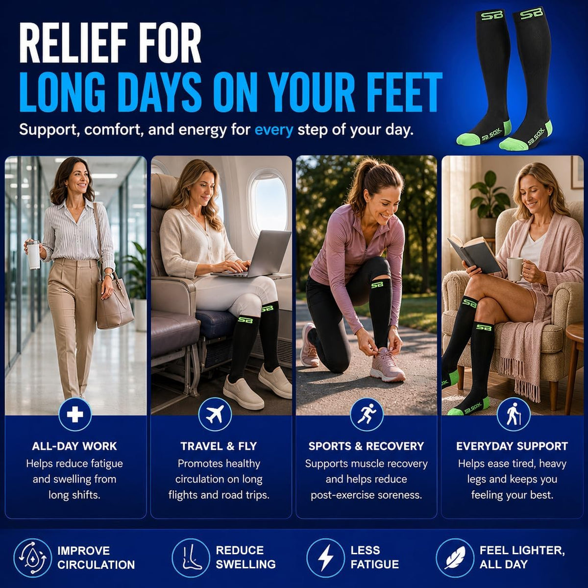 SB SOX Compression Socks for Men & Women (20-30mmHg) – Best Compression Socks for Flying, Medical, Sports, Wide Calf Fit, and Daily Wear