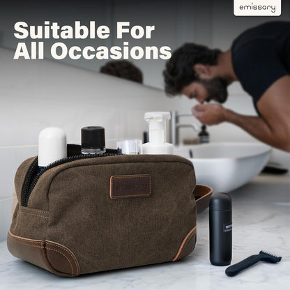 emissary Toiletry Bag for Men, Canvas Travel Toiletry Bag Men's Dopp Kit, Water-resistant Bathroom Bag Mens Shaving Kit, Travel Kit Small Bags, Shaving Bag, Toiletry Bags