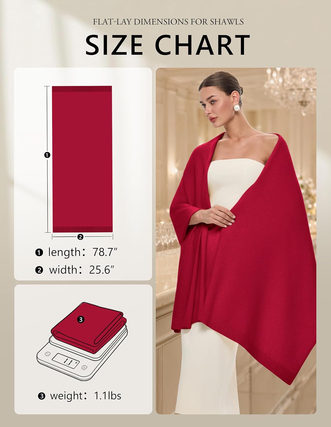 PULI Women's Pashmina Shawl Wraps for Evening Dress Large Scarf Blanket Long Wedding Bridal Winter Warm Shoulder Wrap - Colors A