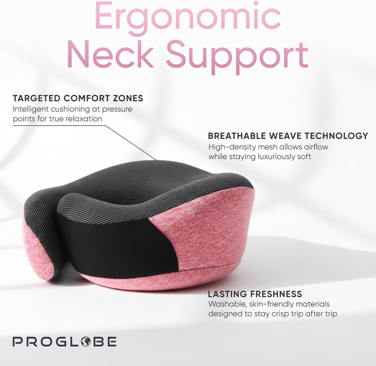 Proglobe Travel Neck Pillows for Airplanes, Sleeping Essentials for Long haul Flights, 360° Head Support, Car and Airplane Kit with 3D Contoured Eye Mask, Earplugs and Luxury Mesh Bag (Adult, Grey)