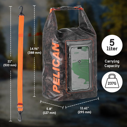 Pelican Marine IP68 Waterproof Dry Bag 2L - Roll Top Waterproof Backpack w/Phone Case/Pouch - Boating & Kayak Accessories - Essentials for Camping Swimming Beach Fishing Rafting Travel - Black/Yellow
