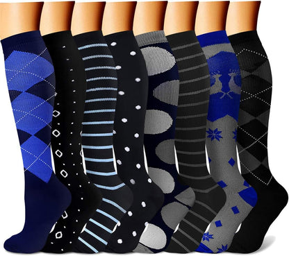 CHARMKING Compression Socks for Women & Men Circulation (8 Pairs) 15-20 mmHg Best Calf Socks Support for Athletic Cycling - Colors B