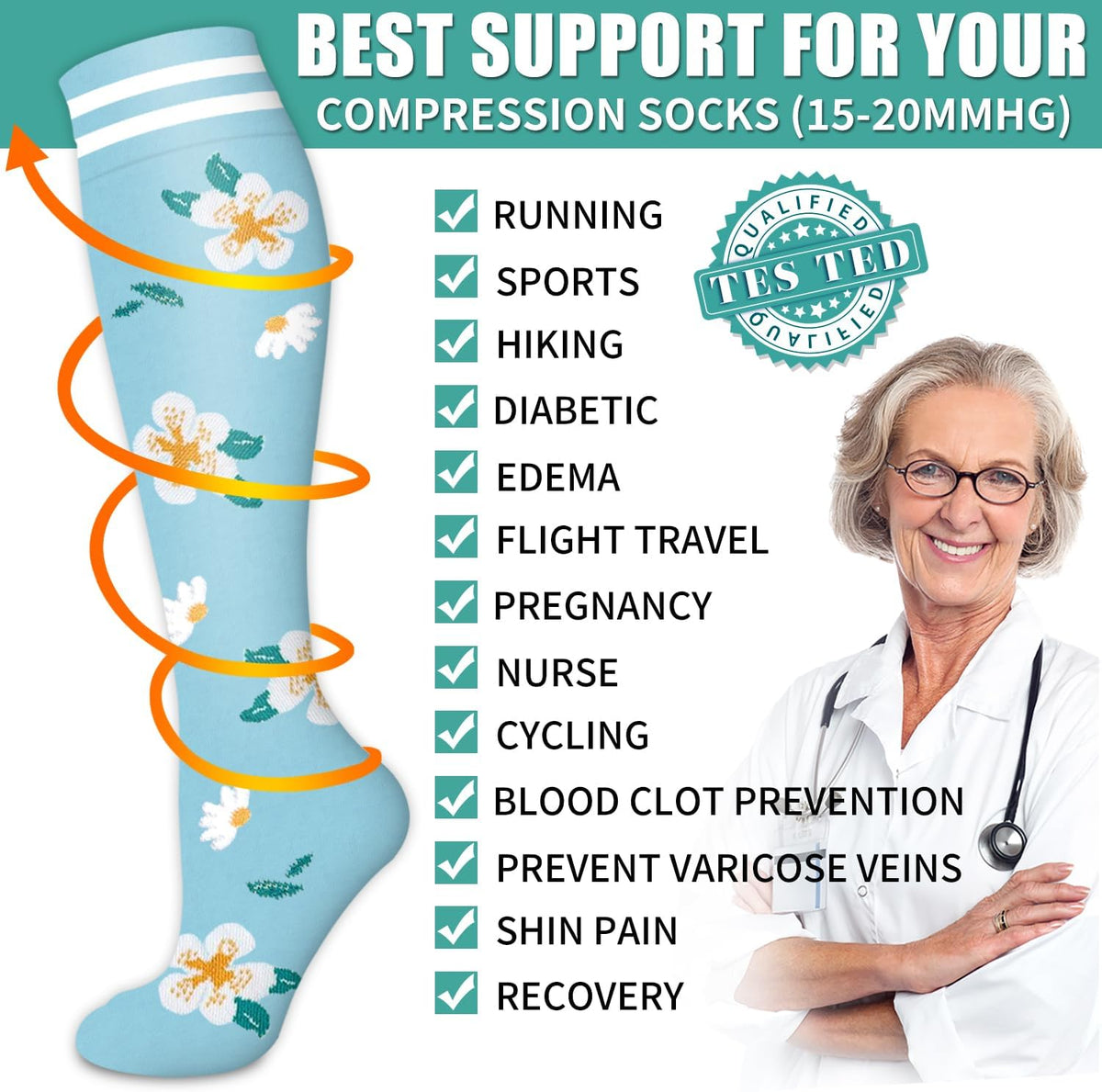 Laite Hebe 3 Pack Medical Compression Sock-Compression Sock For Women and Men Circulation -Best for Running,Nursing,Athletic Sports