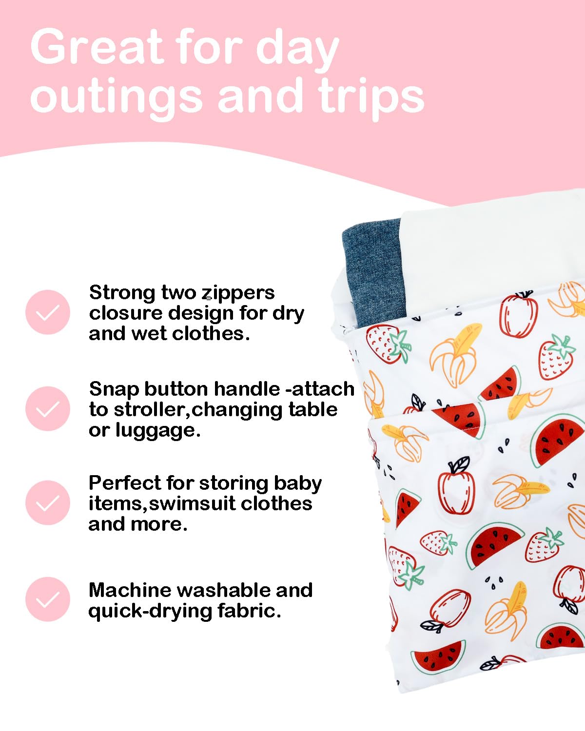 ALVABABY 2pcs Superior Waterproof Wet Dry Bags,Reusable with Two Zippered Pockets, Baby Cloth Diaper Wet Bags,Travel,Beach,Pool,Daycare,Soiled Baby Items,Yoga Gym Bag,Wet bag for Swimsuit
