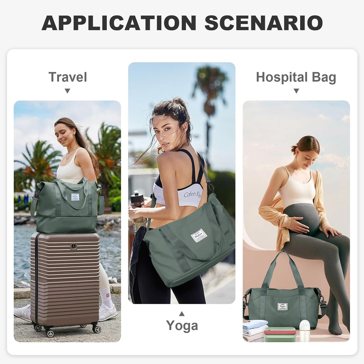 Travel Duffel Bag, Sports Tote Gym Bag, Shoulder Weekender Overnight Bag for Women - Colors A