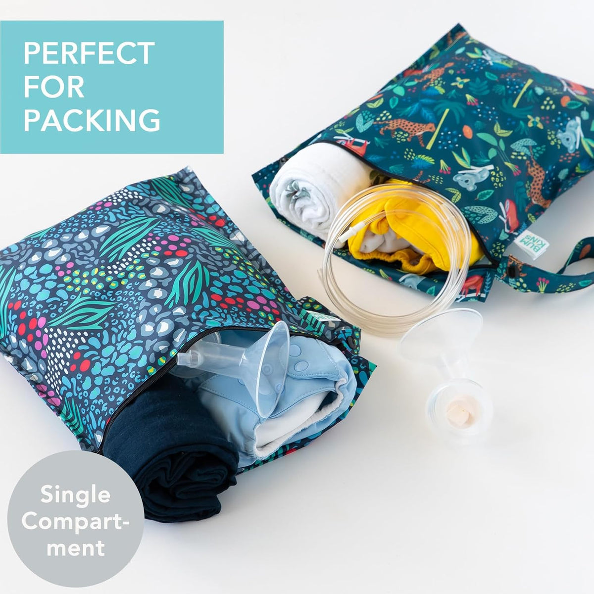 Bumkins Waterproof Wet Bag for Baby, Travel, Swim Suit, Cloth Diapers, Pump Parts, Pool, Beach, Gym Clothes, Toiletry, Hook to Stroller, Daycare, Zipper Reusable Wetdry Packing Pouch, Jungle