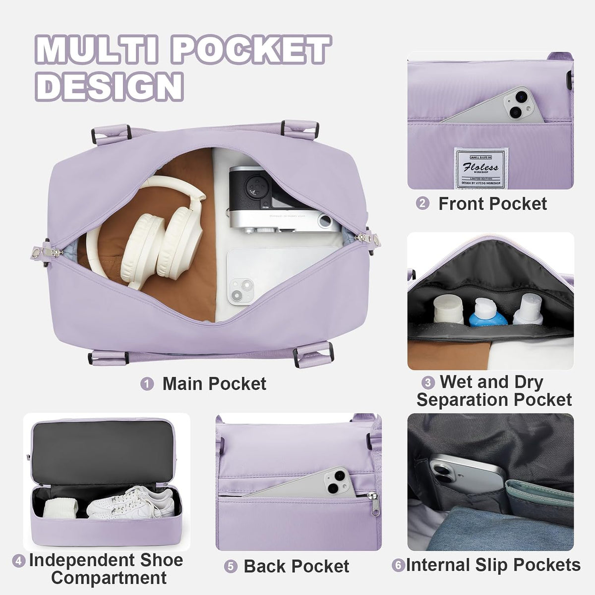 Travel Duffel Bag, Sports Tote Gym Bag, Shoulder Weekender Overnight Bag for Women - Colors A