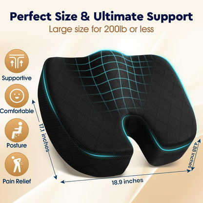 TushGuard Seat Cushion, Memory Foam Office Chair Cushion - Grey, Large