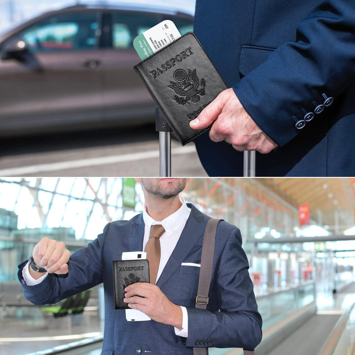 Eoehro Passport Holder for Travel Essentials, Passport Wallet Cover Case for Travel Must Haves Accessories,Passport Book Holders for Women and Men(black)