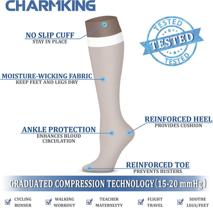 CHARMKING Compression Socks for Women & Men Circulation (3 Pairs) 15-20 mmHg is Best Support for Athletic Running Cycling